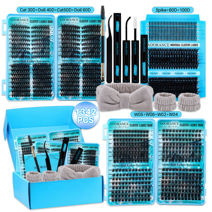 ✨ADORANCE 1342PCS D Curl Lash Clusters Kit – 11 Styles DIY Volume Lashes Set