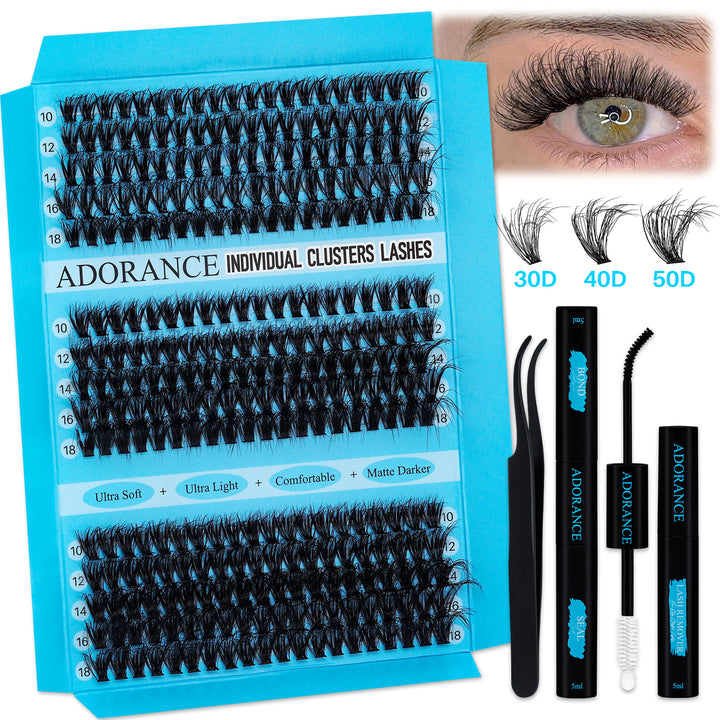 ✨ADORANCE 300PCS 30D+40D+5D D Curl 3D Lash Clusters Kit with Bond & Seal