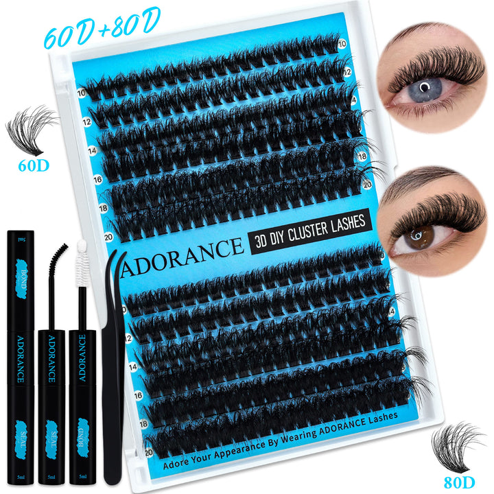✨ADORANCE 240PCS 60D+80D D Curl 3D Lash Clusters Kit with Bond & Seal