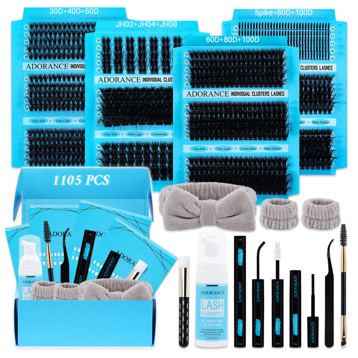 ✨ADORANCE 1105PCS D Curl Lash Clusters Kit – 12 Styles Volume Lashes