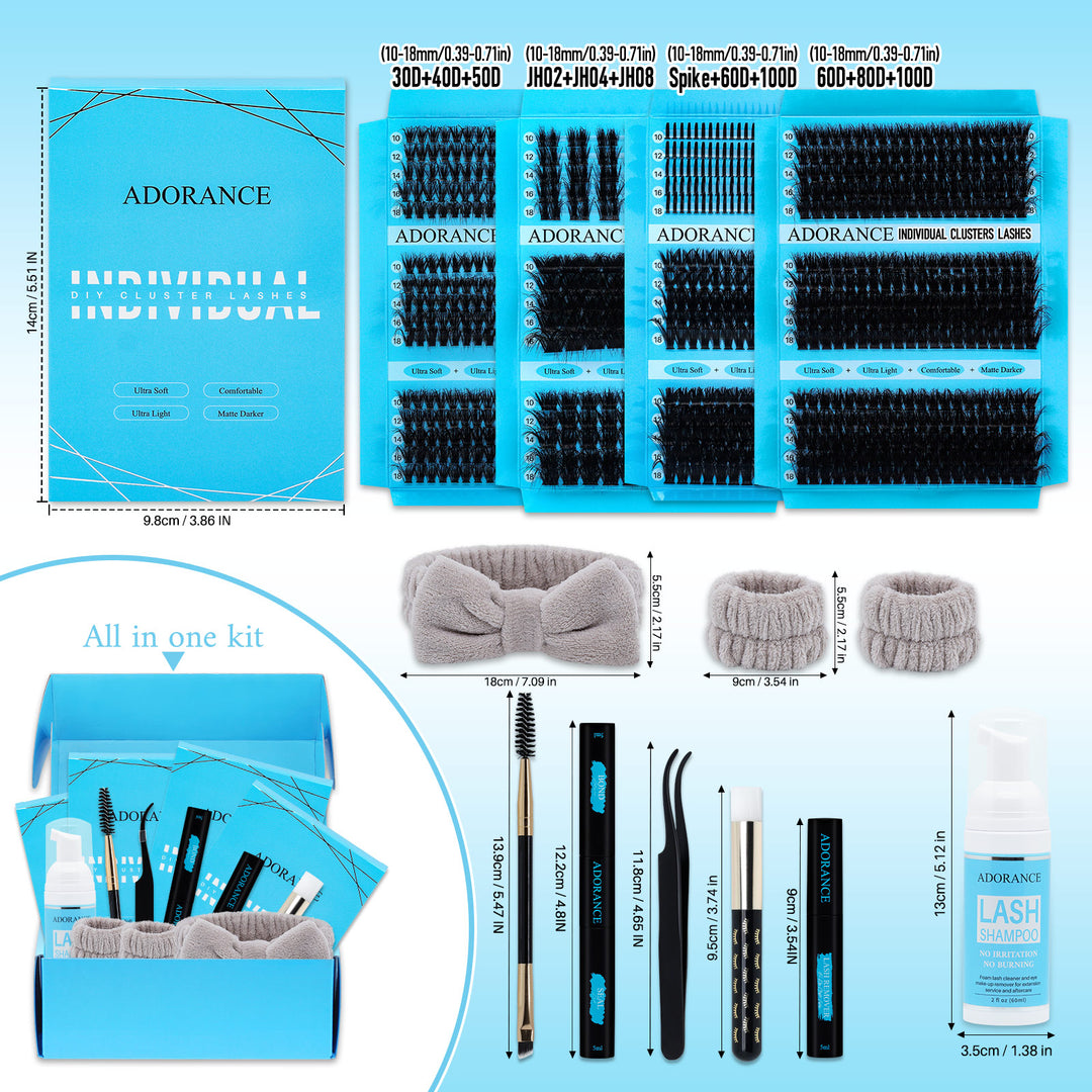 ✨ADORANCE 1105PCS D Curl Lash Clusters Kit – 12 Styles Volume Lashes
