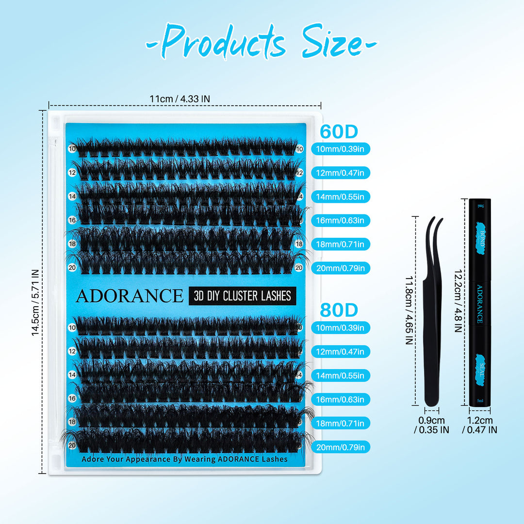 ✨ADORANCE 240PCS 60D+80D D Curl 3D Lash Clusters Kit with Bond & Seal
