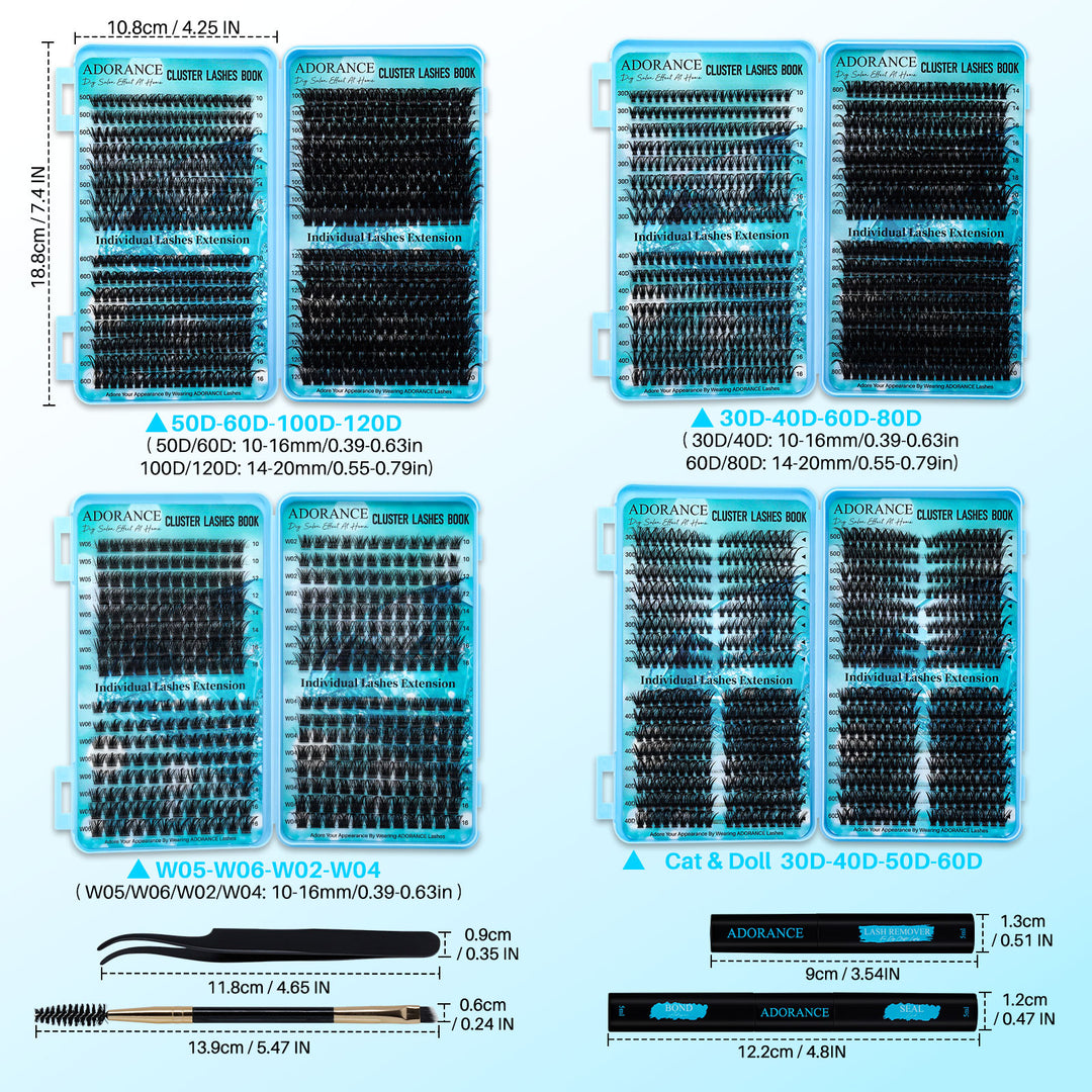 ✨ADORANCE 2208PCS D Curl Lash Clusters – 15 Style Mega Volume Kit