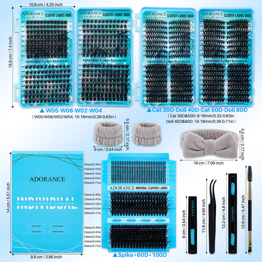 ✨ADORANCE 1342PCS D Curl Lash Clusters Kit – 11 Styles DIY Volume Lashes Set
