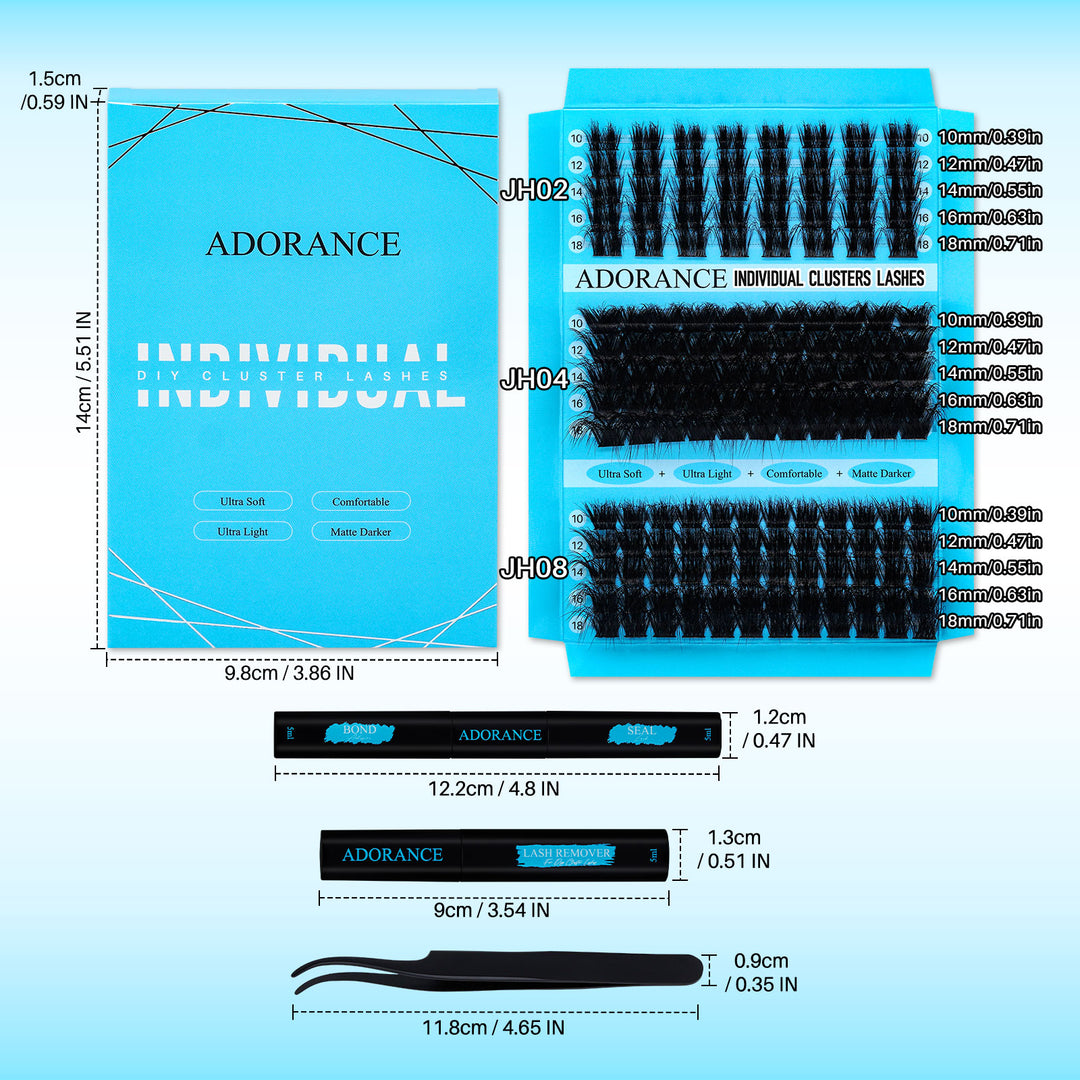 ✨ADORANCE 155PCS Volume Lash Clusters JH02+JH04+JH08 with Bond & Seal
