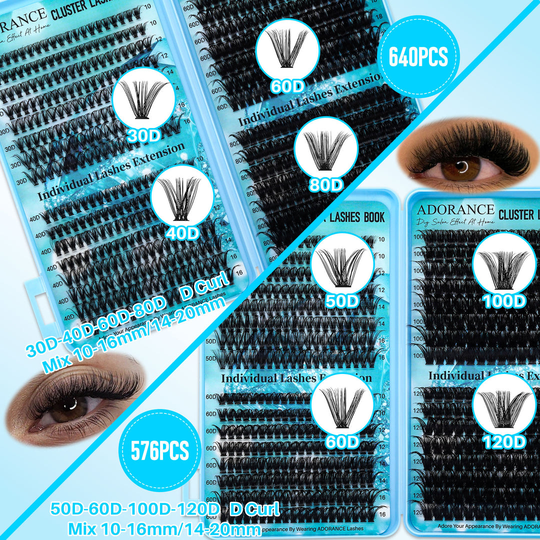✨ADORANCE 2208PCS D Curl Lash Clusters – 15 Style Mega Volume Kit