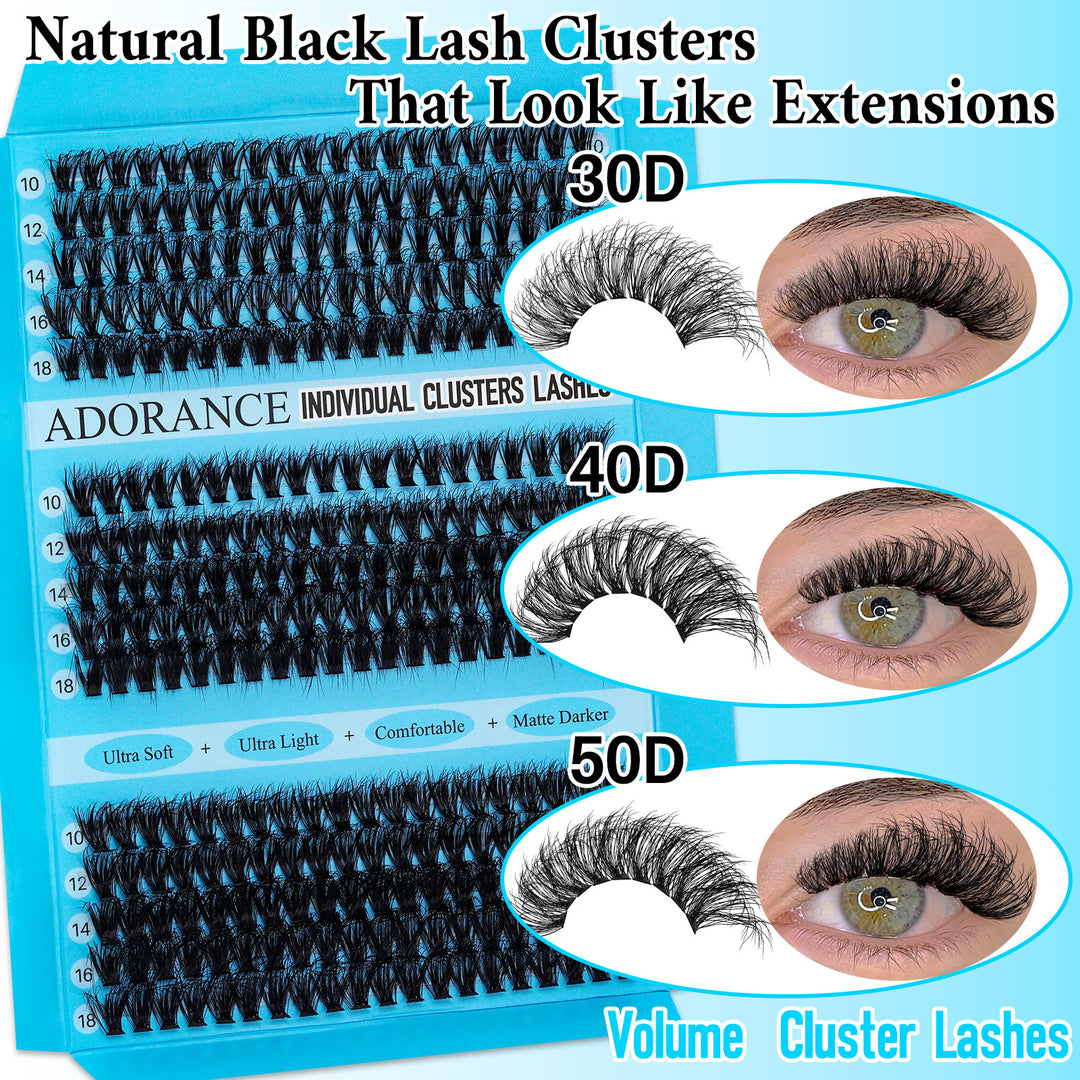✨ADORANCE 300PCS 30D+40D+5D D Curl 3D Lash Clusters Kit with Bond & Seal