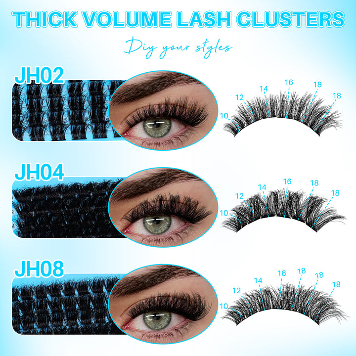 ✨ADORANCE 155PCS Volume Lash Clusters JH02+JH04+JH08 with Bond & Seal