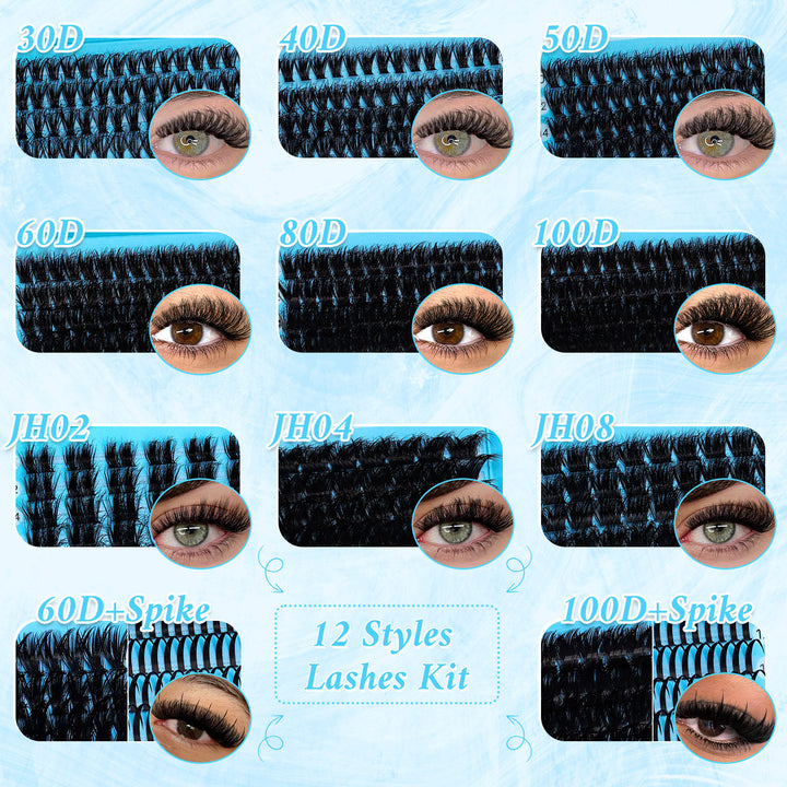 ✨ADORANCE 1105PCS D Curl Lash Clusters Kit – 12 Styles Volume Lashes